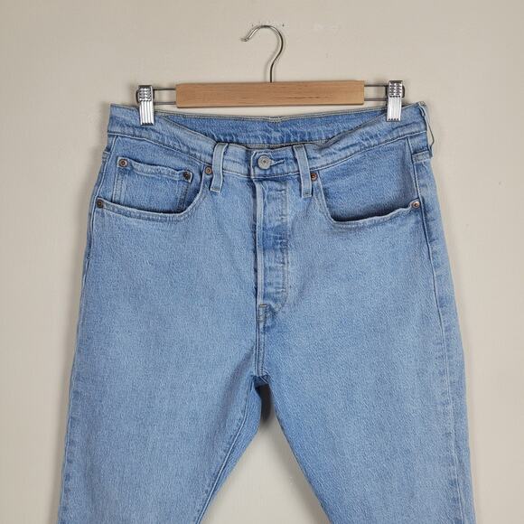 Levis 501 Jeans 31x28 Blue Denim Light Wash Button Fly Raw Hem Skinny High Rise - Picture 3 of 11